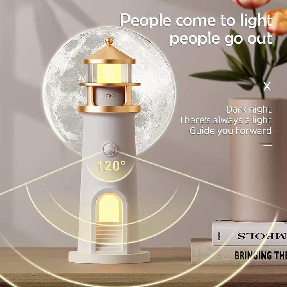 Lighthouse Light Moon Lamp Projector Night Light Rechargeable Music Remote Control Decoration LED Table Lamp