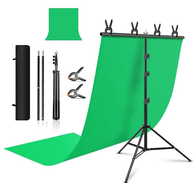 Yugam Photography T-Shaped Background Stand Adjustable Support Photo Studio for Backdrops Green Screen (T-Stand + Green Cloth)