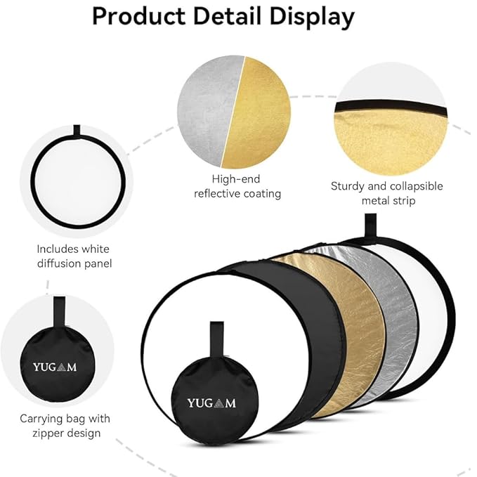 YUGAM 42" 110cm 5-in-1 Foldable Circular Light Reflector Set