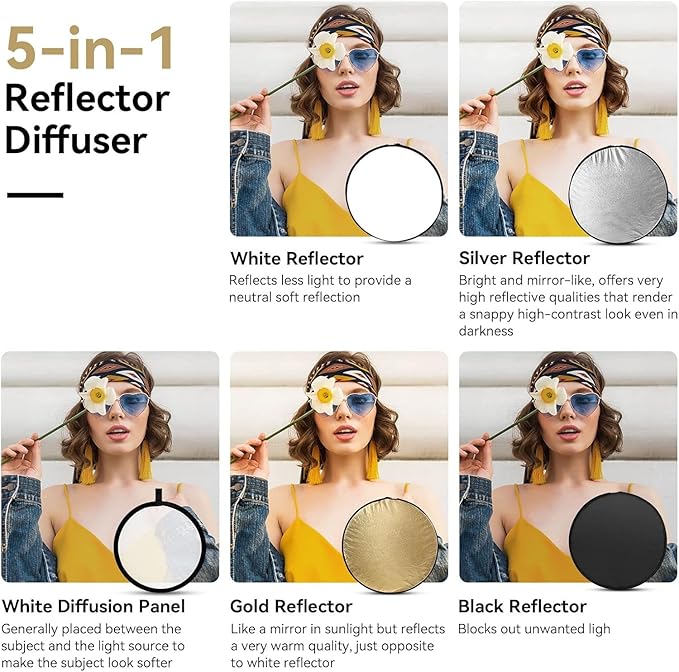 YUGAM 42" 110cm 5-in-1 Foldable Circular Light Reflector Set