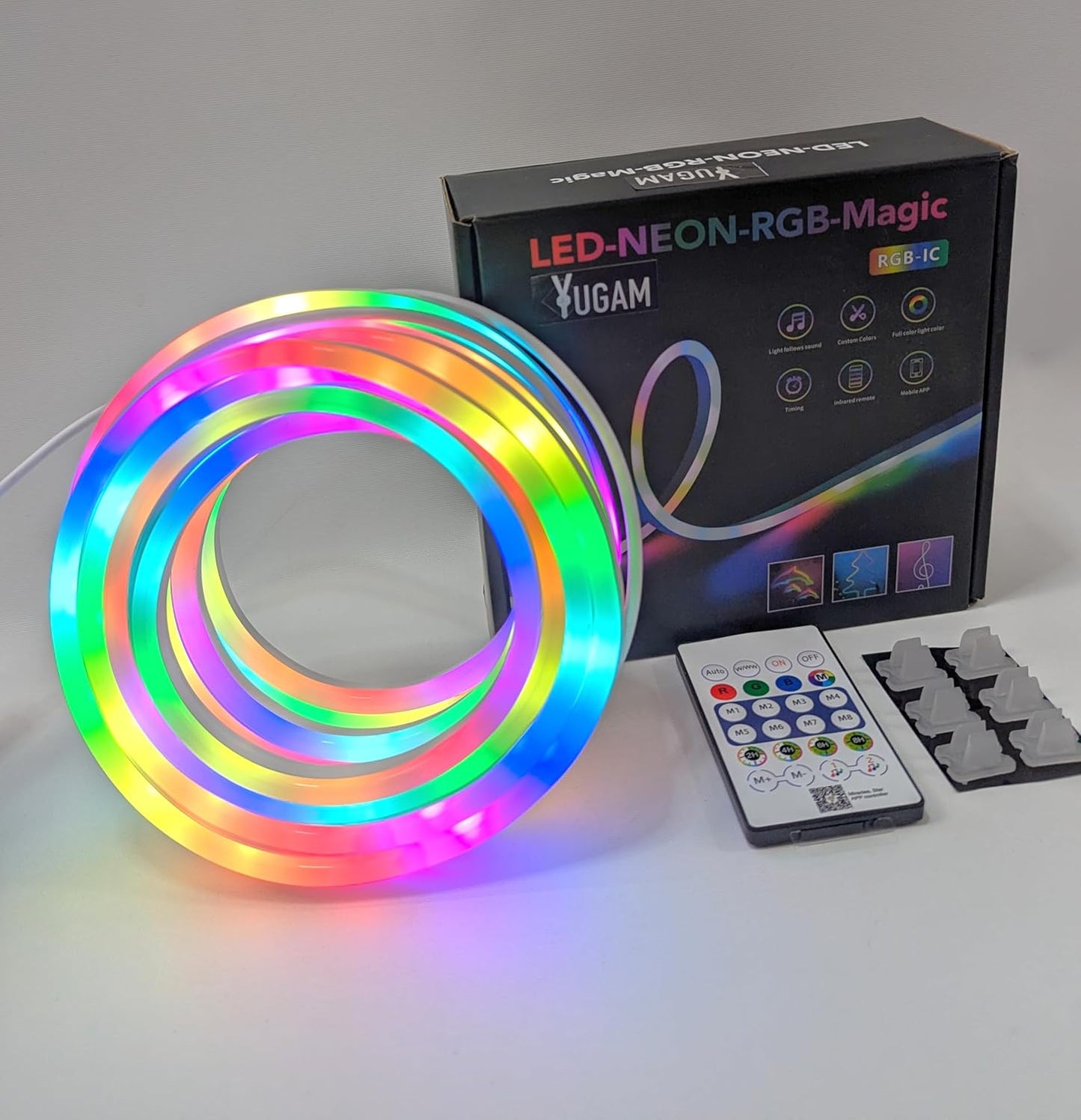 YUGAM DC5V USB RGBIC 5M Smart Neon LED Strip Light, Waterproof Rope, Music Sync DIY Sign Tape Controlled Bluetooth by APP (5M Smart NEON USB)