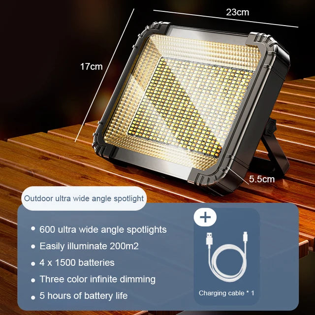 2000W Outdoor Solar Portable High-Power LED Ultra Bright Waterproof Outdoor Camping Charging Emergency Lighting Handheld Light