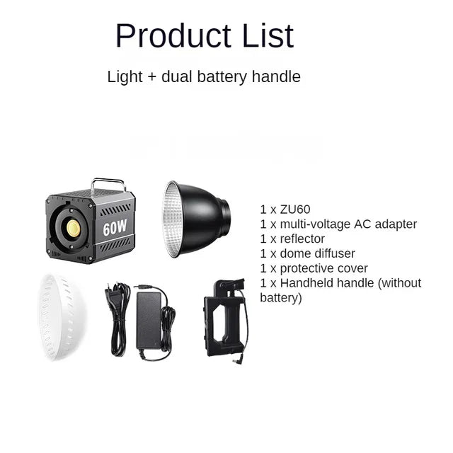Yugam ZU60 LED fill light handheld COB light dual color 60w+ Dual Battery Handle