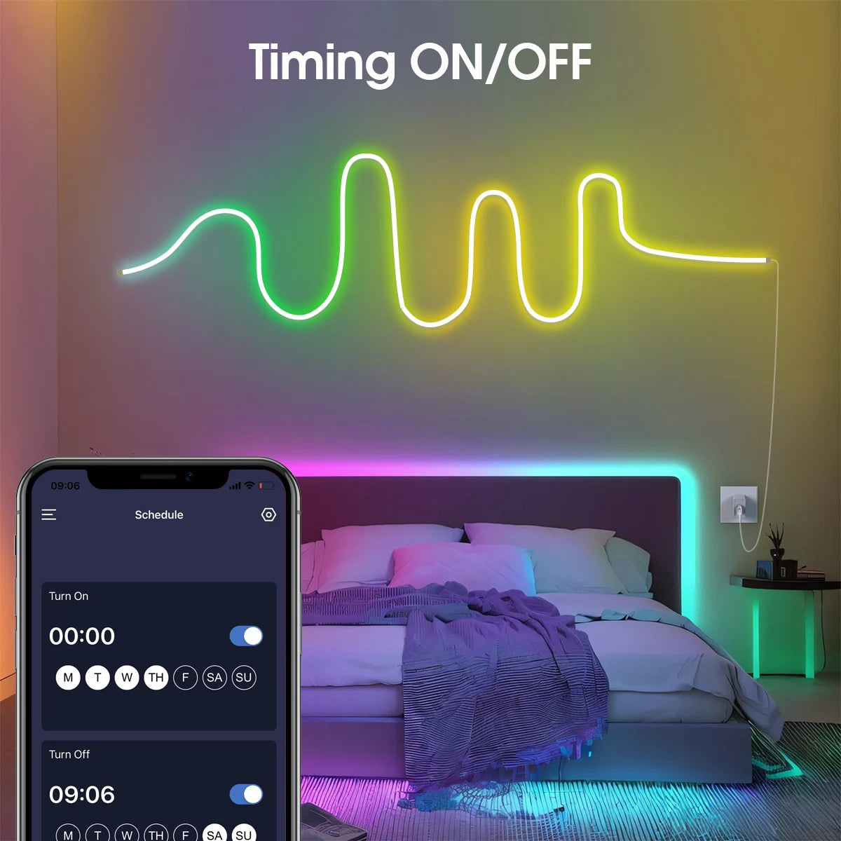 YUGAM DC5V USB RGBIC 5M Smart Neon LED Strip Light, Waterproof Rope, Music Sync DIY Sign Tape Controlled Bluetooth by APP (5M Smart NEON USB)