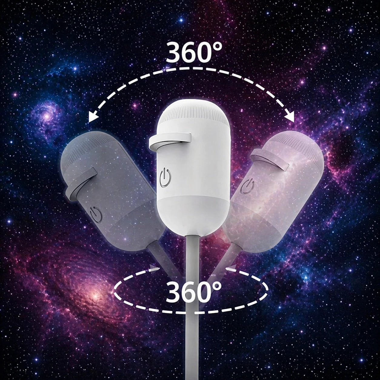 USB projector adjustable head and flexible neck illustrated from different angles