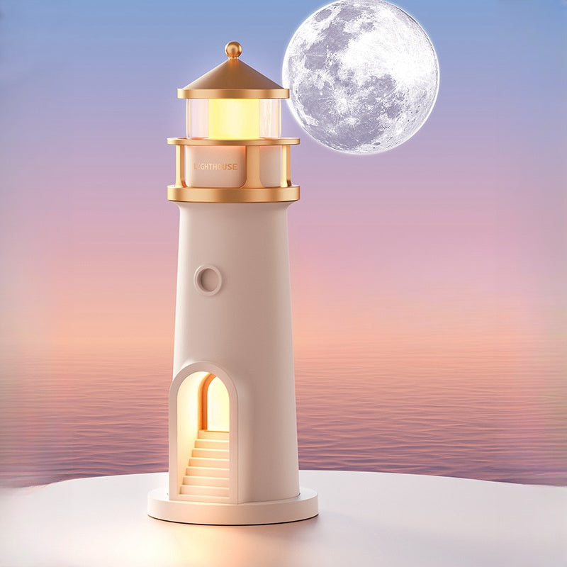 Lighthouse Light Moon Lamp Projector Night Light Rechargeable Music Remote Control Decoration LED Table Lamp