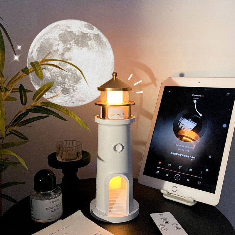 Lighthouse Light Moon Lamp Projector Night Light Rechargeable Music Remote Control Decoration LED Table Lamp