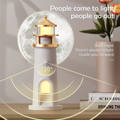 Lighthouse Light Moon Lamp Projector Night Light Rechargeable Music Remote Control Decoration LED Table Lamp