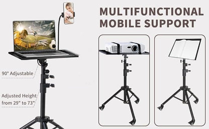 Metal PW5 Wheel Projector Tripod Stand, Laptop/Mobile stand, Portable Height up to 5 feet Tiltable Rolling Laptop with Phone Holder, DJ,Office Multi-Purpose