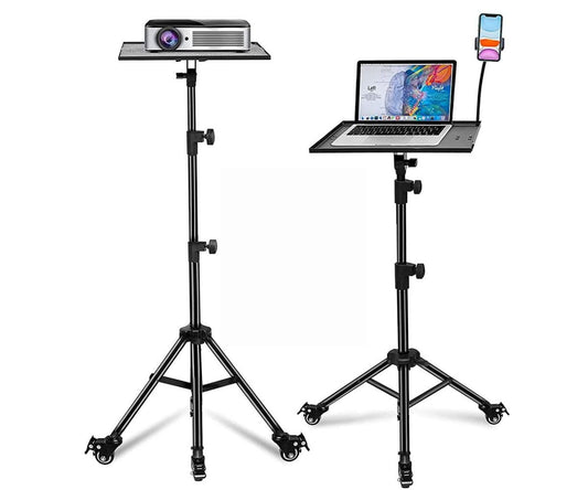 Metal PW5 Wheel Projector Tripod Stand, Laptop/Mobile stand, Portable Height up to 5 feet Tiltable Rolling Laptop with Phone Holder, DJ,Office Multi-Purpose