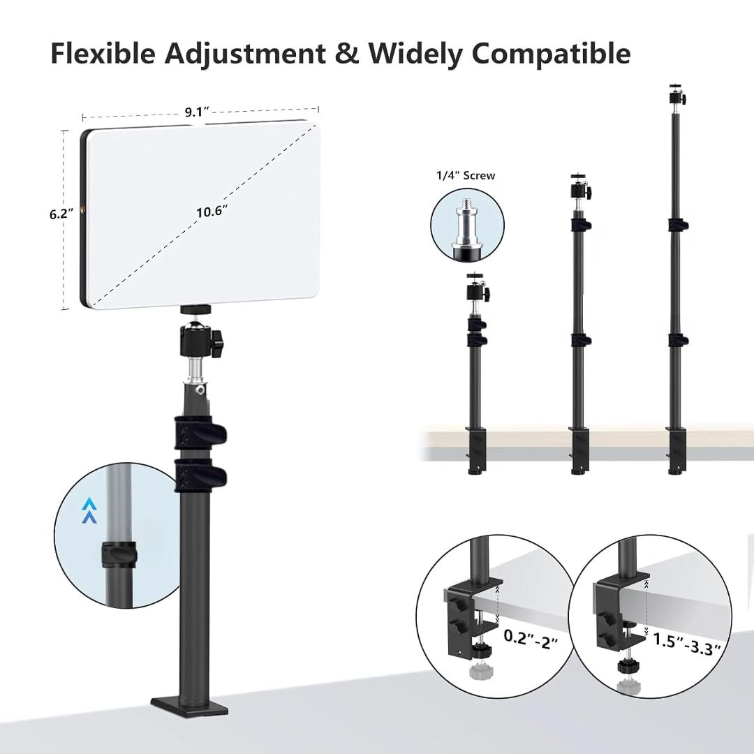 YUGAM 11-inch LED Video Light Panel, USB Powered, 3200K-5600K, with Adjustable Desk Mount Stand for Studio Photography | Video Recording | Conference | YouTube (Light with Desk Mount)
