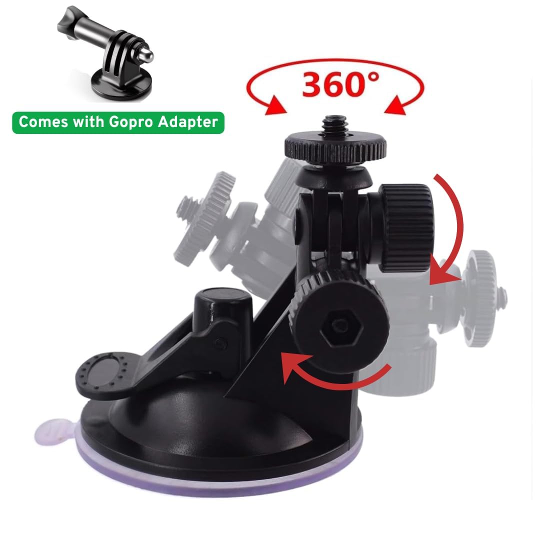 YUGAM SC01 Windshield Suction Cup Mount with 1/4″ Tripod Adapter – Compatible with GoPro, Mobile Phones & Action Cameras
