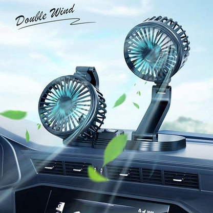 YUGAM USB Car Fan, Dual Head 360-Degree Rotatable, 3-Speed Dashboard Fan with Nano-Adhesive Base (Dual Head Usb Car Fan)