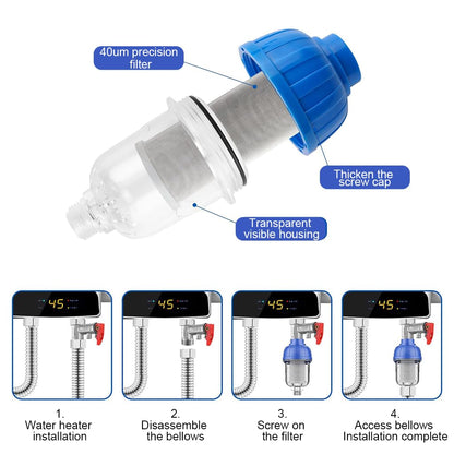 Household Water Heater Inlet Filter with 316 Stainless Steel Mesh | 40 Micron Fine Filter | 2.2 cm Inner Diameter | Anti-Rust Pre-Filter for Water Heater, Washing Machine & Under Sink