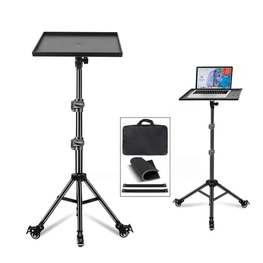 6FT Heavy Duty Projector Tripod Stand with Wheels, Adjustable Laptop Floor Stand with Tray, Rolling Projector Stand for Laptop, Projector, Tablet, DJ Equipment, Online Meetings, Live Streaming
