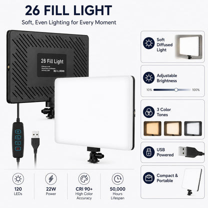 11-Inch USB LED Panel Light for Video, Dimmable, 3 Color Modes Adjustable Brightness for YouTube, Live Streaming, Makeup and Product Shoots