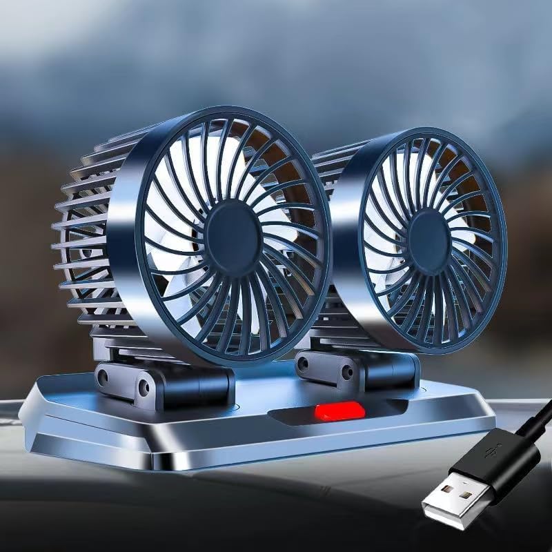 Usb Dash Fans YUGAM USB Car Fan, Dual Head 360-Degree Rotatable, 3-Speed Dashboard F ...