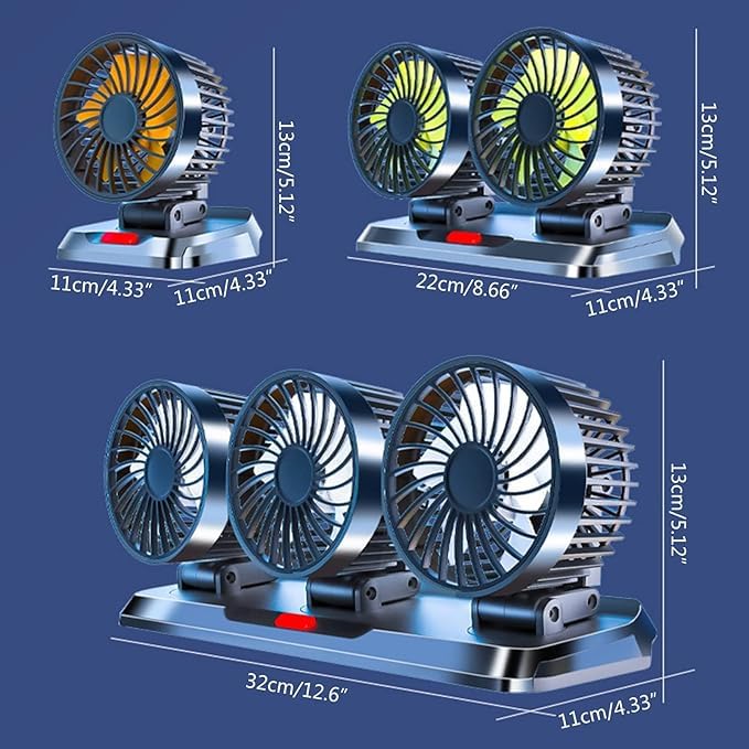 YUGAM USB Car Fan, Dual Head 360-Degree Rotatable, 3-Speed Dashboard Fan with Nano-Adhesive Base (Dual Head Usb Car Fan)