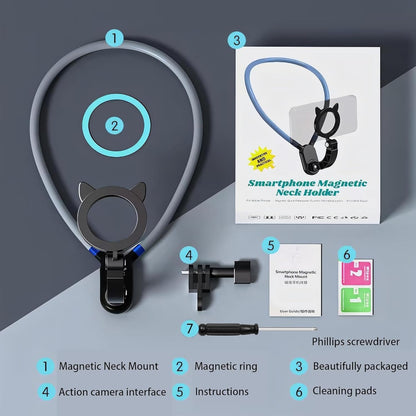 Hands-Free Neck Holder for Recording – POV/Vlog Phone Holder with Magnetic Neck Mount, Compatible with iPhone, Android, DJI (Magnetic Neck Holder)