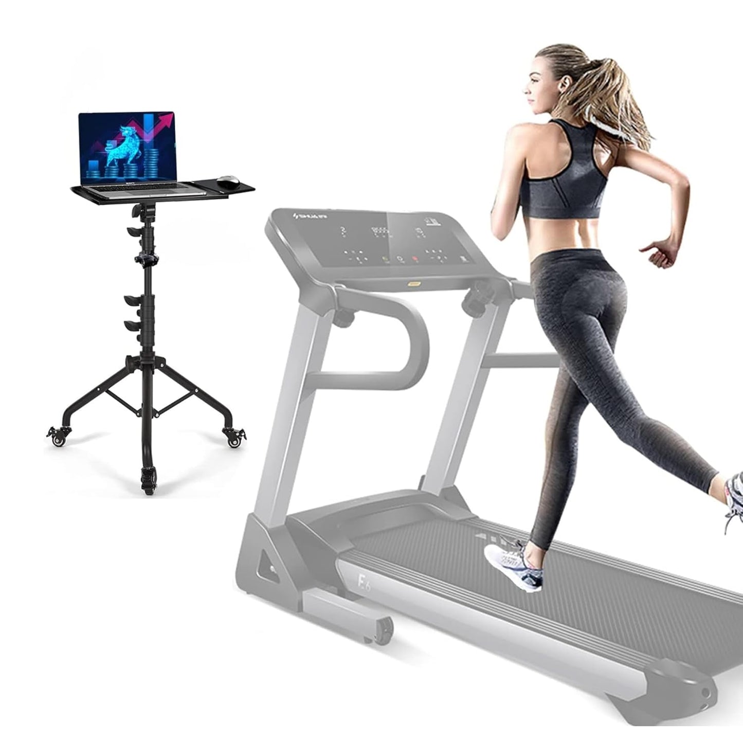 6FT Heavy Duty Projector Tripod Stand with Wheels, Adjustable Laptop Floor Stand with Tray, Rolling Projector Stand for Laptop, Projector, Tablet, DJ Equipment, Online Meetings, Live Streaming