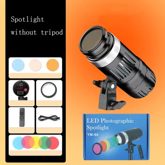 YM-80 LED Spotlight Studio Video Light 6500K Brightness COB Photography Lighting for Live Streaming Portrait Product Professional