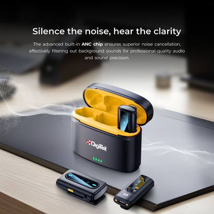 Digitek (DWM 119) 2-in-1 Wireless Microphone, 2.4G Mic with 30m Range, 6Hr Battery, Noise Cancellation & Power Indicator, for iPhone & Android Smartphones, Ideal for Vlogging, Live Streaming & Interviews