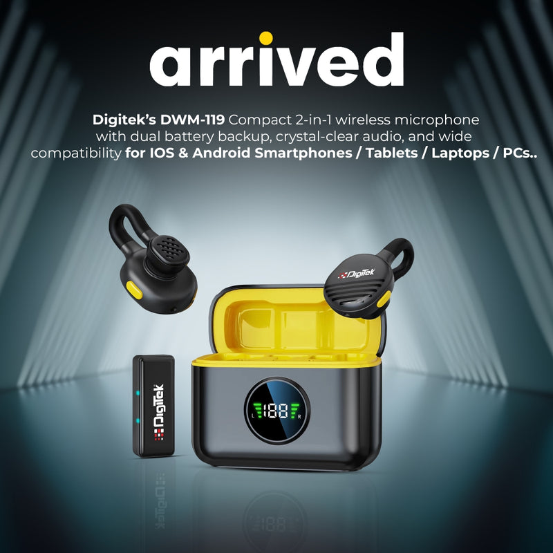 Digitek (DWM 119) 2-in-1 Wireless Microphone, 2.4G Mic with 30m Range, 6Hr Battery, Noise Cancellation & Power Indicator, for iPhone & Android Smartphones, Ideal for Vlogging, Live Streaming & Interviews