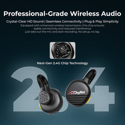 Digitek (DWM 119) 2-in-1 Wireless Microphone, 2.4G Mic with 30m Range, 6Hr Battery, Noise Cancellation & Power Indicator, for iPhone & Android Smartphones, Ideal for Vlogging, Live Streaming & Interviews