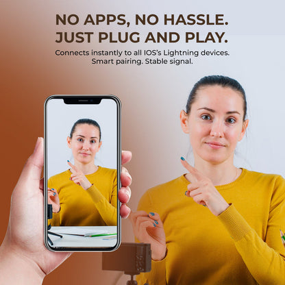 Digitek® (DWM-007 PRO) Wireless Microphone & Receiver with Lightning Connector, 2.4GHz Frequency, 4Hr Battery, 20m Range, Compatible with iPhone & iPad