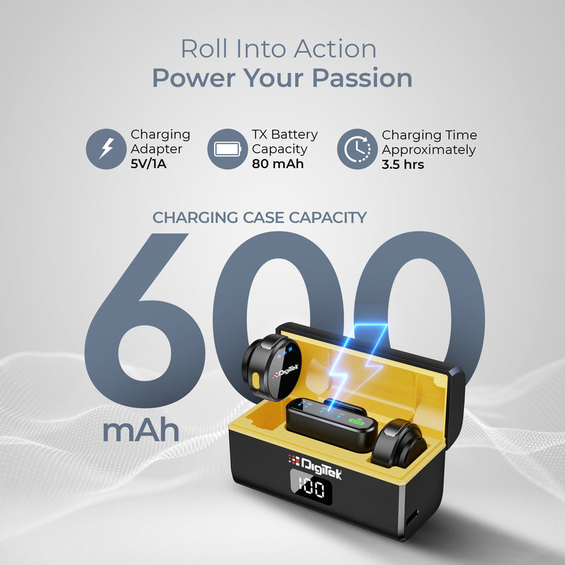 DIGITEK® (DWM-116) 2-in-1 Wireless Microphone, 2.4GHz,Magnetic Collar Clip, 360° Sound Capture, 40m Range