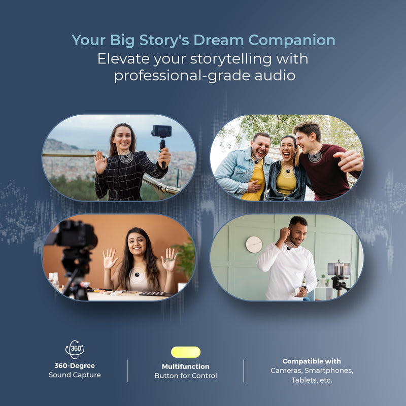 DIGITEK® (DWM-116) 2-in-1 Wireless Microphone, 2.4GHz,Magnetic Collar Clip, 360° Sound Capture, 40m Range