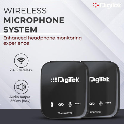 Digitek® (DWM 101) Wireless Microphone System with ANC Noise Reduction, 360° Sound Capture, 100M Range, Upto 12 Hrs Working Time, for DSLR Camera, Android & iOS Smartphones, Seamless Audio Recording