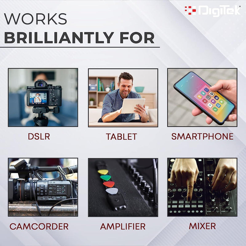 Digitek® (DWM 101) Wireless Microphone System with ANC Noise Reduction, 360° Sound Capture, 100M Range, Upto 12 Hrs Working Time, for DSLR Camera, Android & iOS Smartphones, Seamless Audio Recording