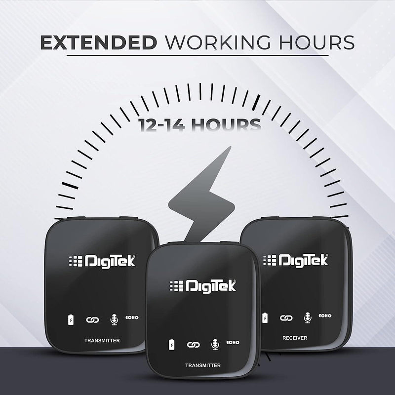 Digitek® (DWM 101) Wireless Microphone System with ANC Noise Reduction, 360° Sound Capture, 100M Range, Upto 12 Hrs Working Time, for DSLR Camera, Android & iOS Smartphones, Seamless Audio Recording