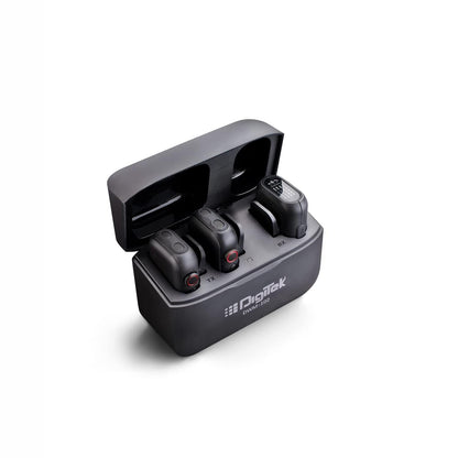 Digitek DWM-102 Professional Dual Channel Wireless Microphone System | 2.4GHz UHF Mic Set for DSLR, Camera, Smartphone (Range up to 50m, 8 Hours Battery, 350g)