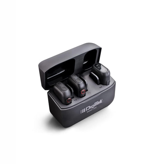 Digitek DWM-102 Professional Dual Channel Wireless Microphone System | 2.4GHz UHF Mic Set for DSLR, Camera, Smartphone (Range up to 50m, 8 Hours Battery, 350g)