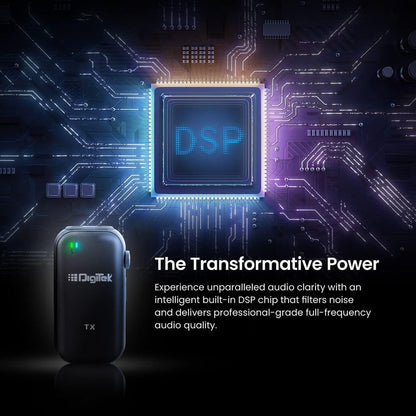 Digitek DWM-102 Professional Dual Channel Wireless Microphone System | 2.4GHz UHF Mic Set for DSLR, Camera, Smartphone (Range up to 50m, 8 Hours Battery, 350g)