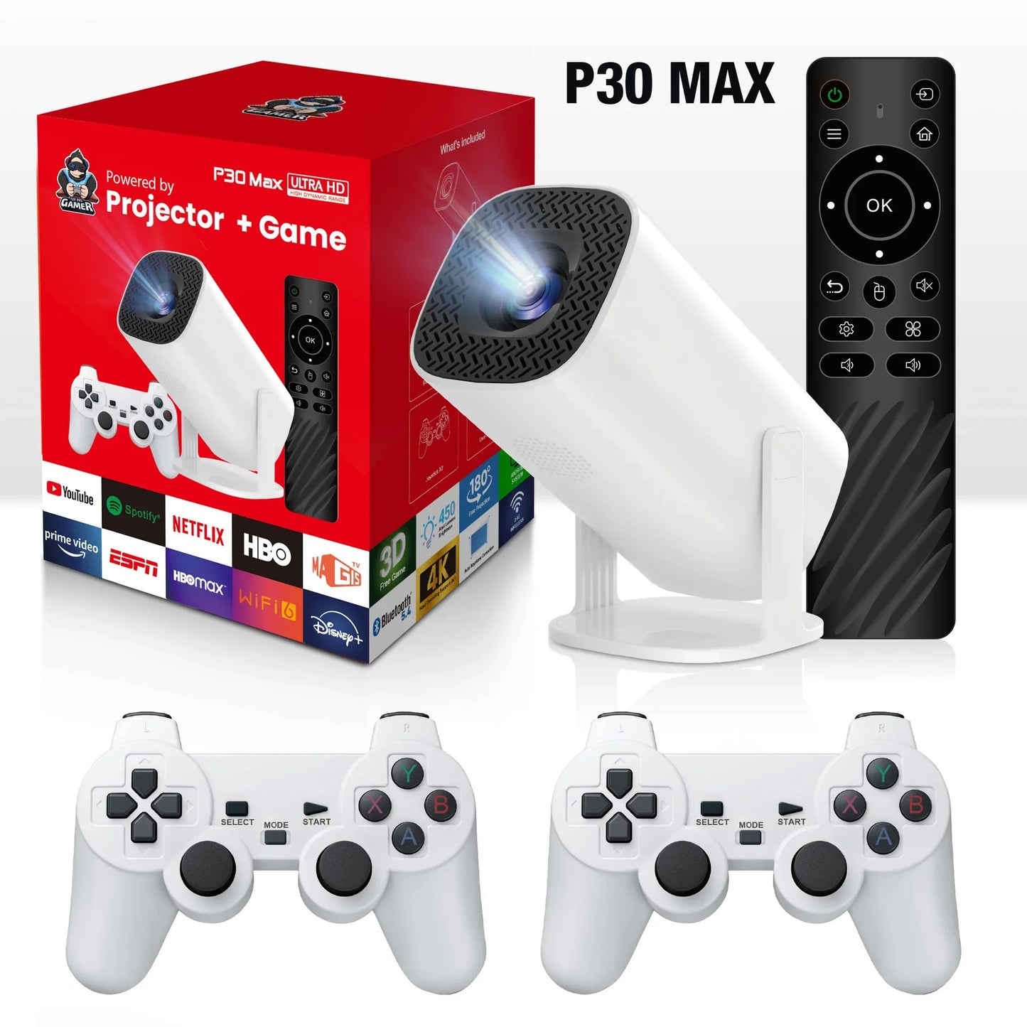 P30max Gaming Projection 36000 Games Android 4K Smart Game Projector