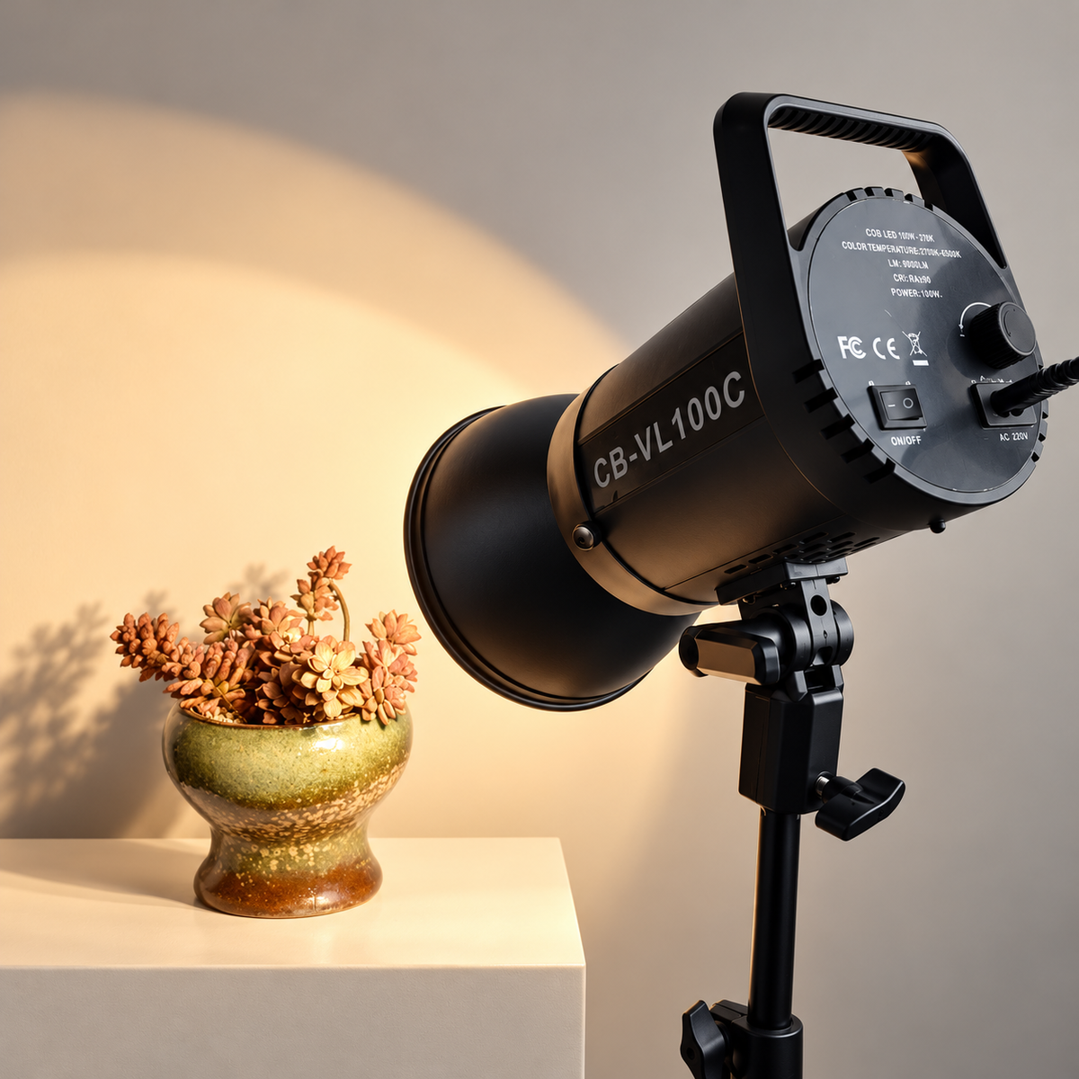 YUGAM CB-VL100W Photo & Video LED Light | Bowens Mount, 360° Free Rotation | Studio Fill Light for Professional Photography | Bi- Colour, 3200K-5500K Dimmable Remote Control - Warm White